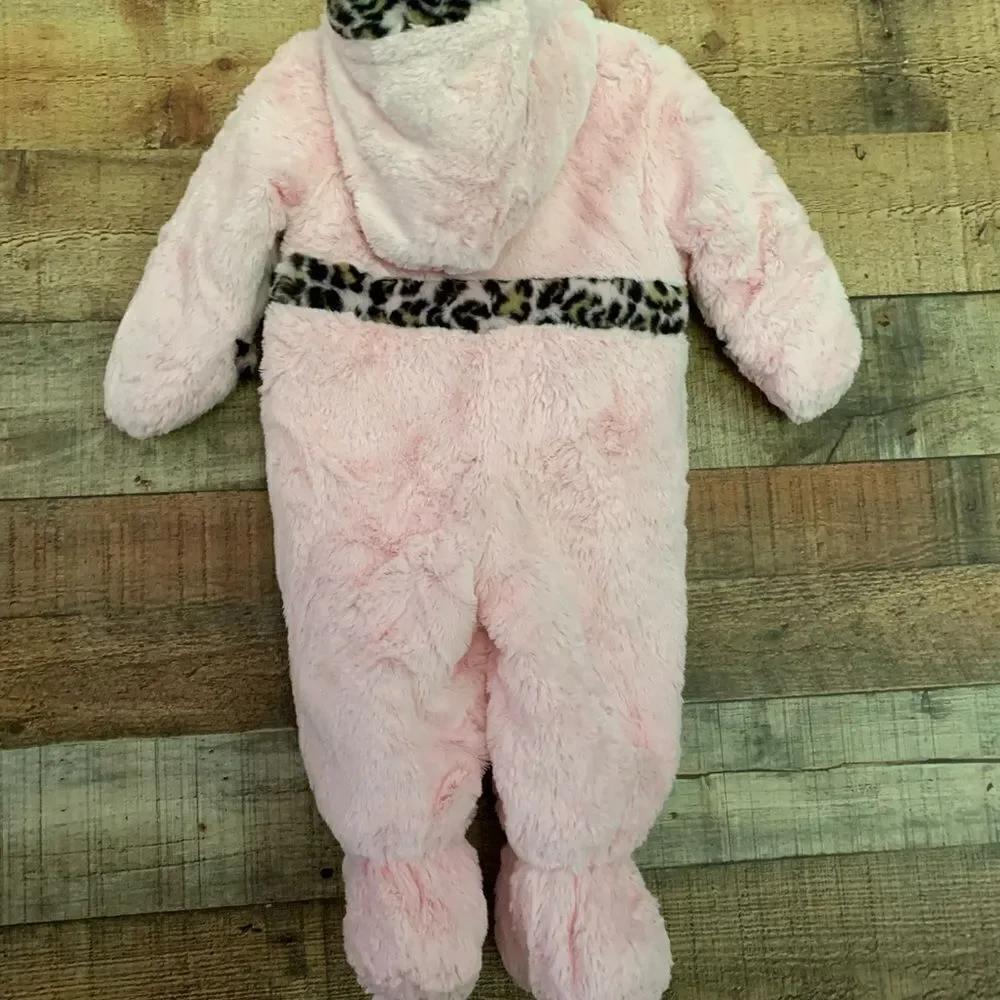 Rothschild pink and leopard hooded footie, 6-9mths‎